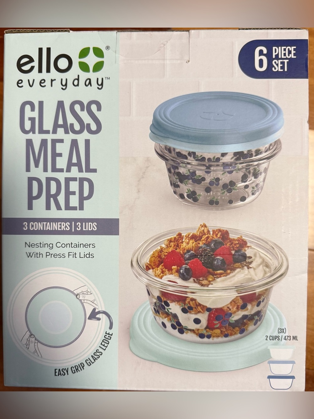 Blue Glass Meal Prep Containers - 6 Piece Set
